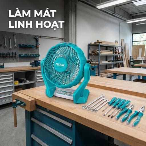 Quạt dùng pin TOTAL TFALI1207 trong workshop sửa chữa