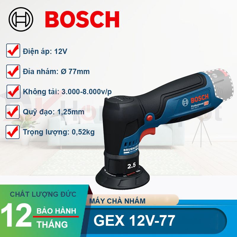Máy chà nhám dùng pin Bosch GEX 12V-77 (Solo)