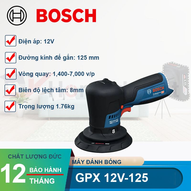 Máy đánh bóng lệch tâm dùng pin Bosch GPX 12V-125 (Solo)