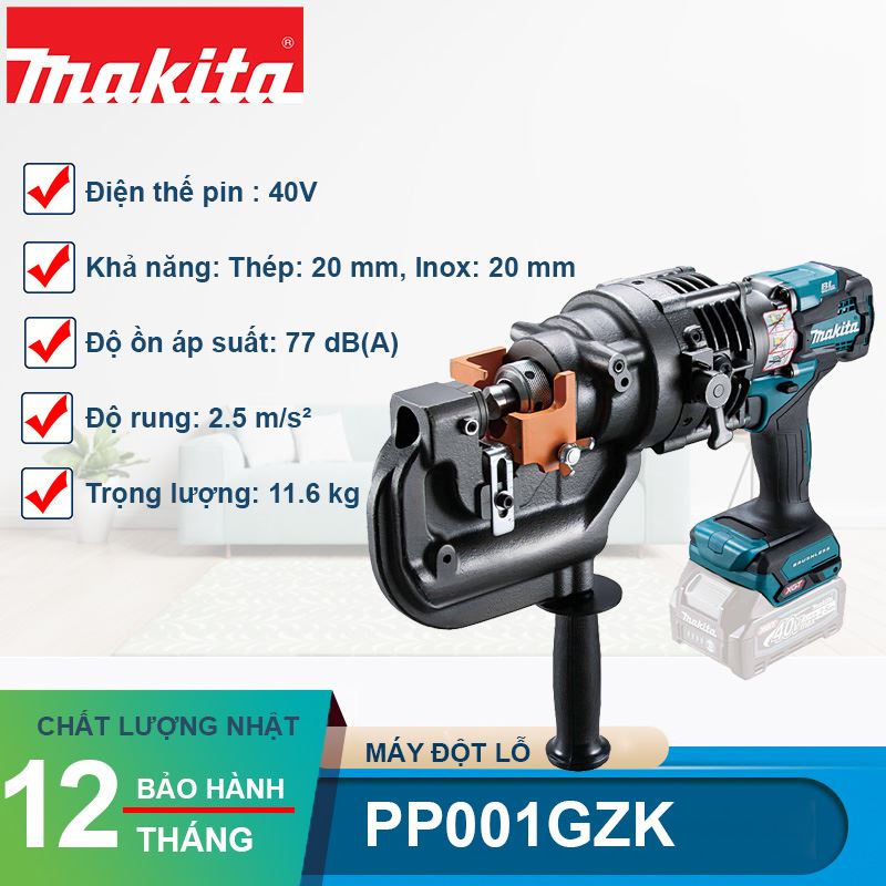 Máy đột lỗ thủy lực dùng pin 40V Makita PP001GZK