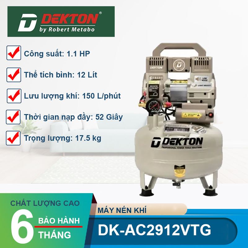 Máy Nén Khí Không Dầu Dekton DK-AC2912VTG