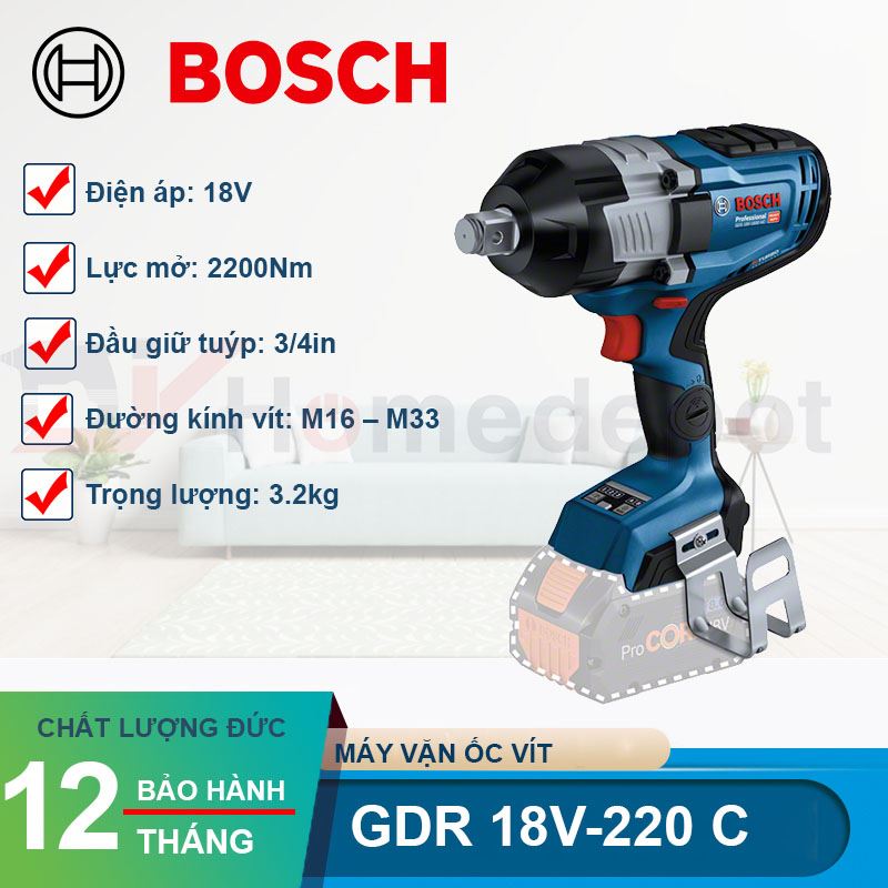 Máy siết bu lông dùng pin Bosch GDS 18V-1600 HC 18V (Solo)