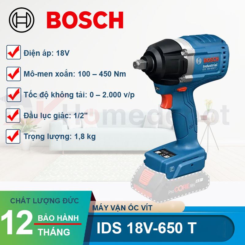 Máy siết bu lông dùng pin Bosch IDS 18V-650 T 18V