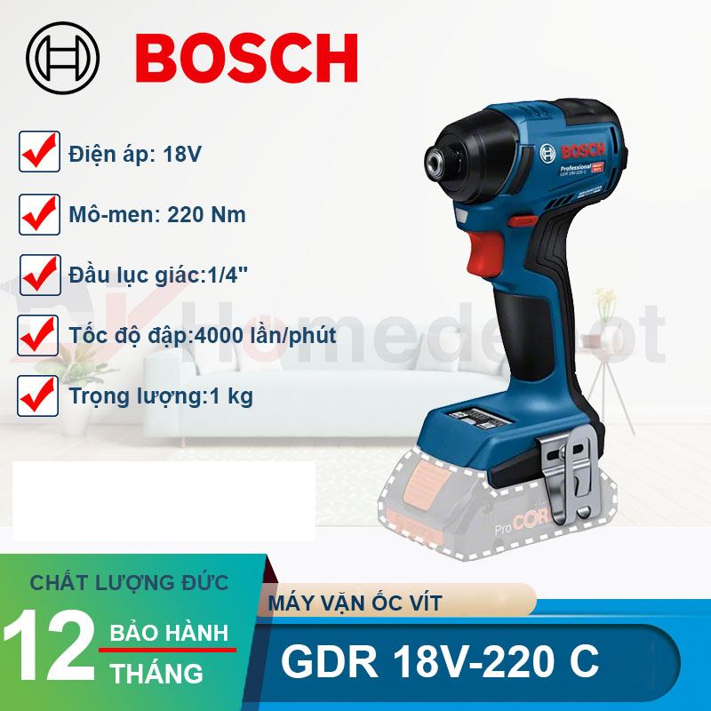 Máy vặn ốc vít dùng pin Bosch GDR 18V-220 C (Solo)