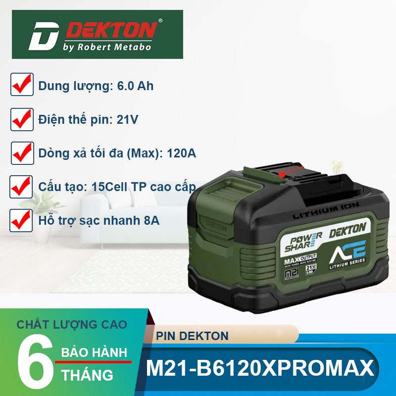 Pin 21V 6.0Ah Dekton M21-B6120XPROMAX