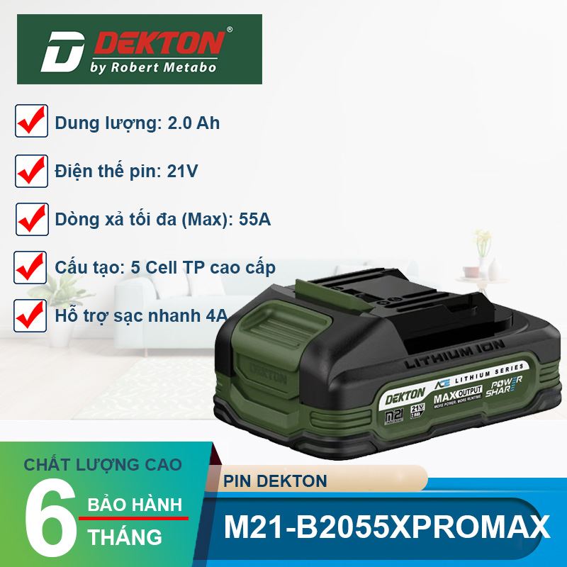 Pin Dekton 21V 2.0Ah M21-B2055XPROMAX