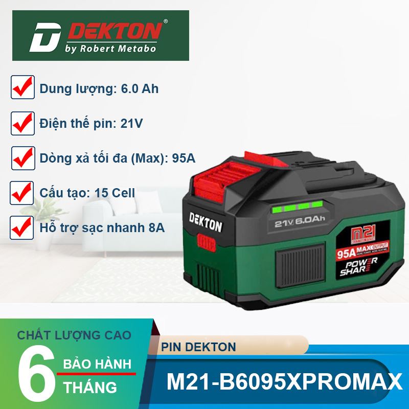 Pin Dekton 21V 6.0Ah M21-B6095PRO