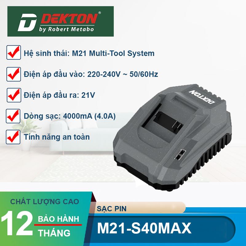 Sạc Nhanh 21V Dekton M21-S40MAX (4.0Ah)