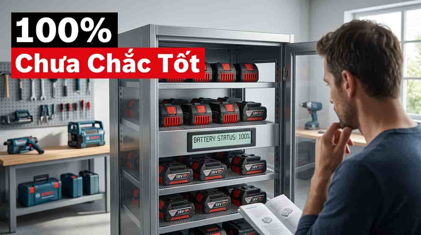 Bộ pin Lithium hiển thị đầy 100 phần trăm trong quá trình lưu trữ dài hạn