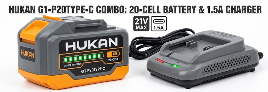Combo Pin Hukan 20 Cells (6.0Ah) & Sạc Nhanh 1.5A (Gen 1) G1-P20TYPE-C - Năng Lượng Mạnh Mẽ
