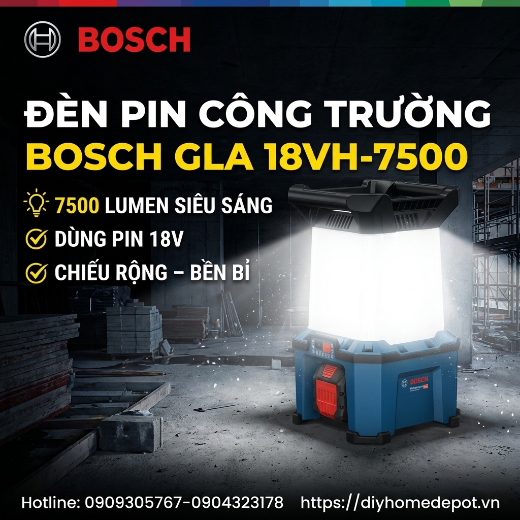 Đèn pin công trường Bosch GLA 18VH-7500 | Siêu sáng 7500 lumen, chính hãng