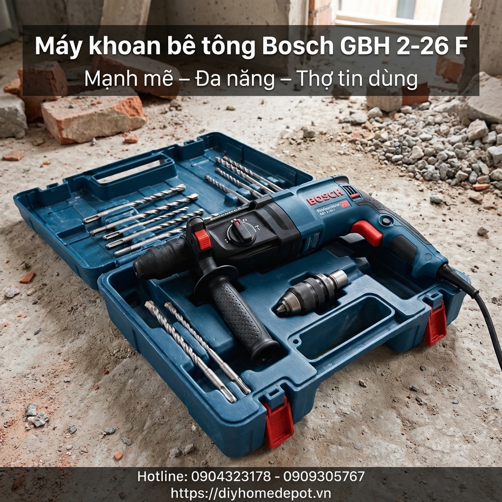 Máy khoan bê tông Bosch GBH 2-26 F | Khoan mạnh, đục khỏe, chính hãng