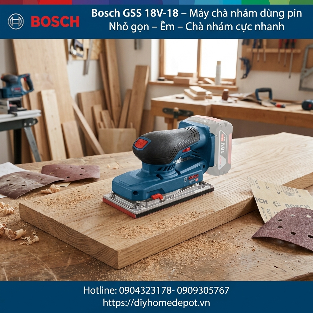 Máy chà nhám dạng tròn dùng pin Bosch GSS18V-18 - Hiệu quả, bền bỉ, giá tốt