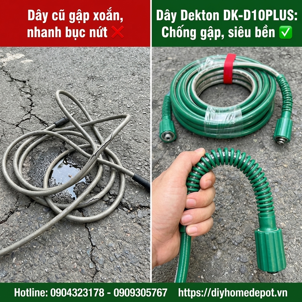 Dây Xịt Rửa Xe Cao Áp Dekton DK-D10PLUS Chống Gập | Giá Tốt