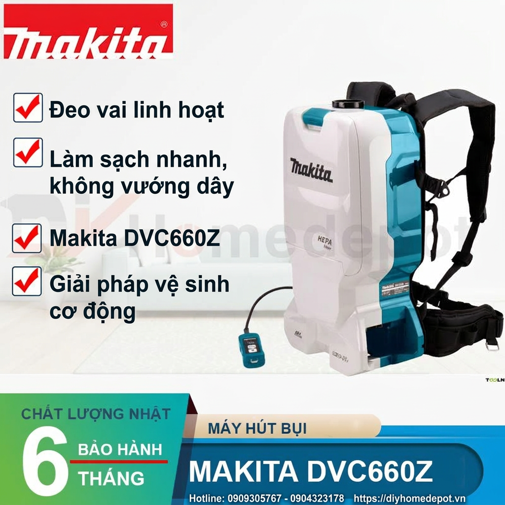 Máy hút bụi đeo vai dùng pin Makita DVC660Z chính hãng