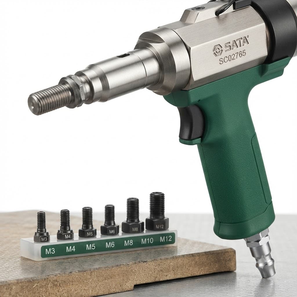 Máy Bắn Đinh Tán Rút Ốc M3-M12 Khí Nén Tự Động SATA SC02765 - Công Suất Lớn, Chính Hãng
