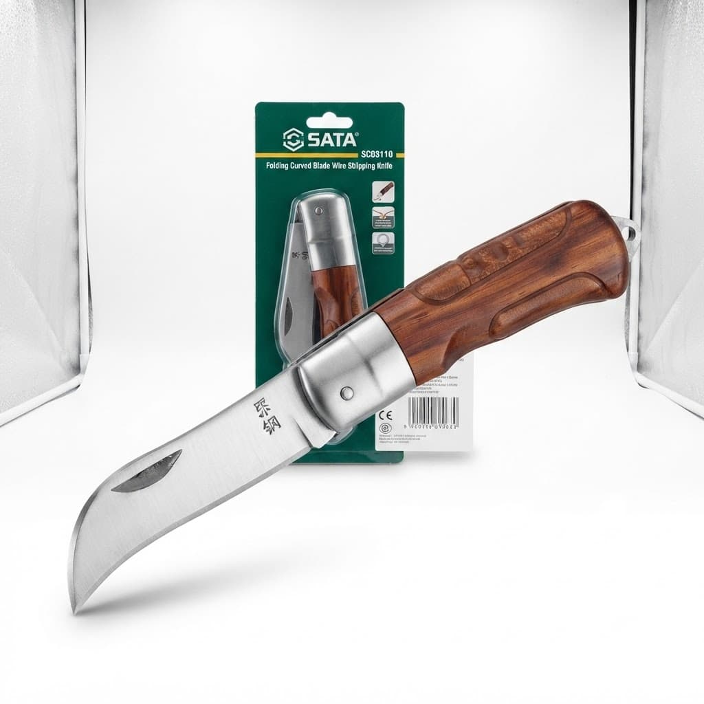 Dao Tuốt Dây Điện Lưỡi Cong SATA SC03110 (03110) - Cắt Tuốt Nhanh, Chính Hãng