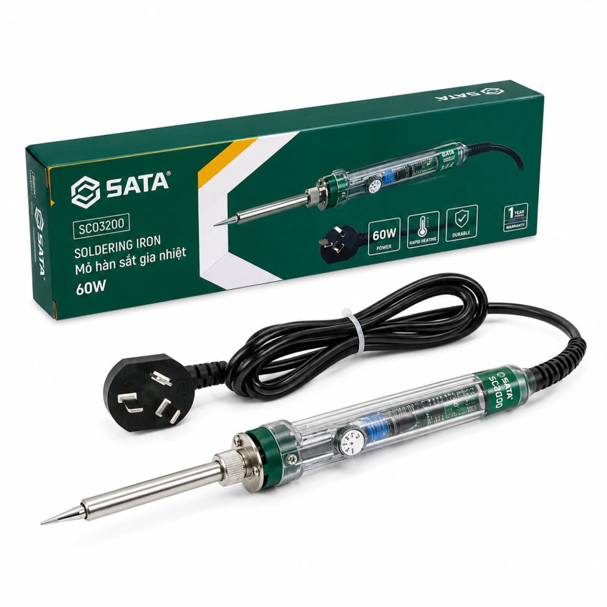 Mỏ Hàn Sắt Gia Nhiệt 60W SATA SC03200 (03200) - Chính Hãng, Công Suất Mạnh Mẽ
