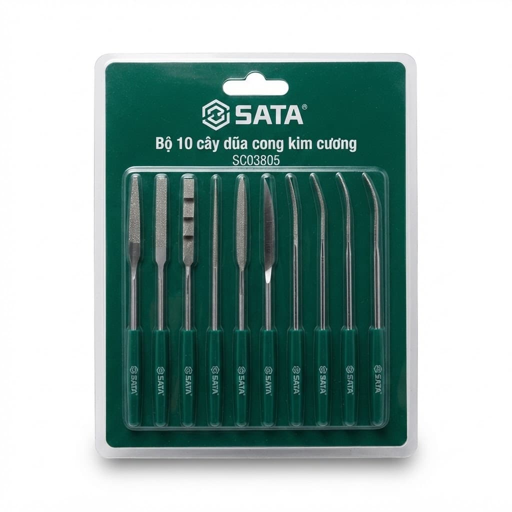 Bộ Dũa Cong Kim Cương 10 Chi Tiết 3x140mm SATA SC03805 (03805) - Chính Hãng, Mài Tinh Góc Phức Tạp
