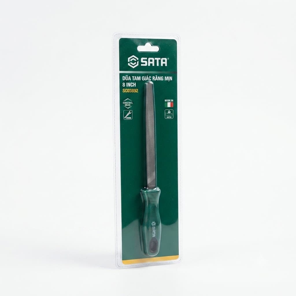 Dũa Tam Giác Răng Mịn 8 Inch SATA SC03992 (03992) - Chính Hãng, Thép Bền, Mài Góc Sắc Sảo