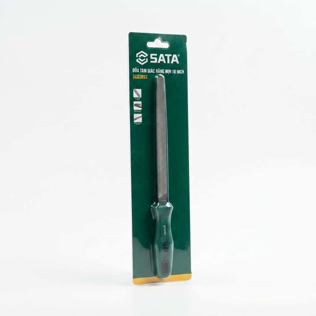 Dũa Tam Giác Răng Mịn 10 Inch SATA SC03993 (03993) - Chính Hãng, Thép Bền, Mài Góc Sắc Sảo