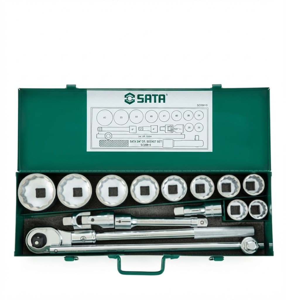 Bộ Đầu Tuýp 12 Cạnh 3/4 SATA SC09015 (15 Chi Tiết) - Chính Hãng, Thép Cr-V, Lực Siết Lớn