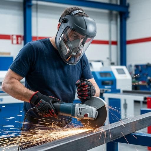 Người dùng đeo kính bảo hộ khi sử dụng dụng cụ điện cầm tay