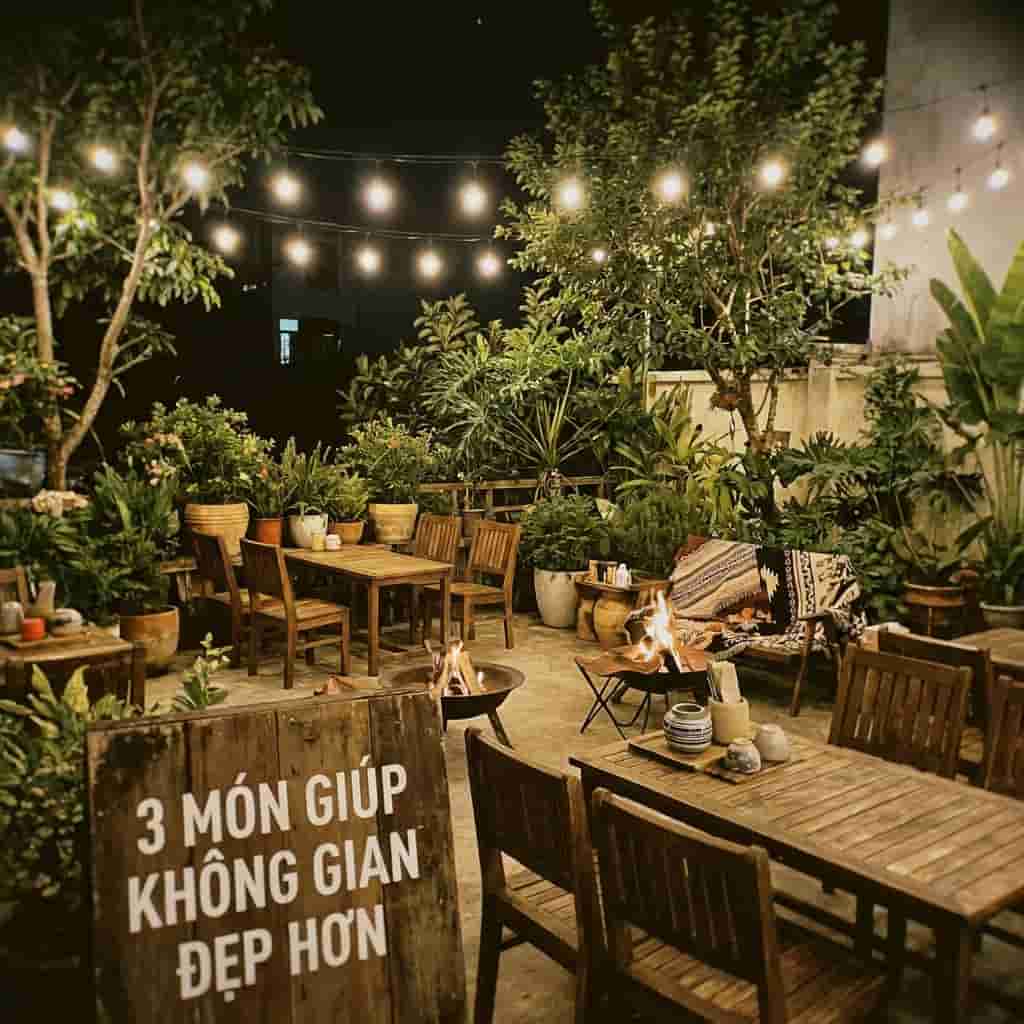 Khu BBQ sân vườn gia đình buổi tối