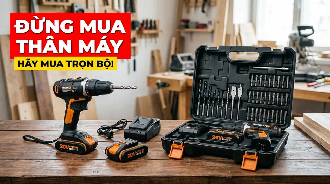 Máy khoan đi kèm đầy đủ phụ kiện