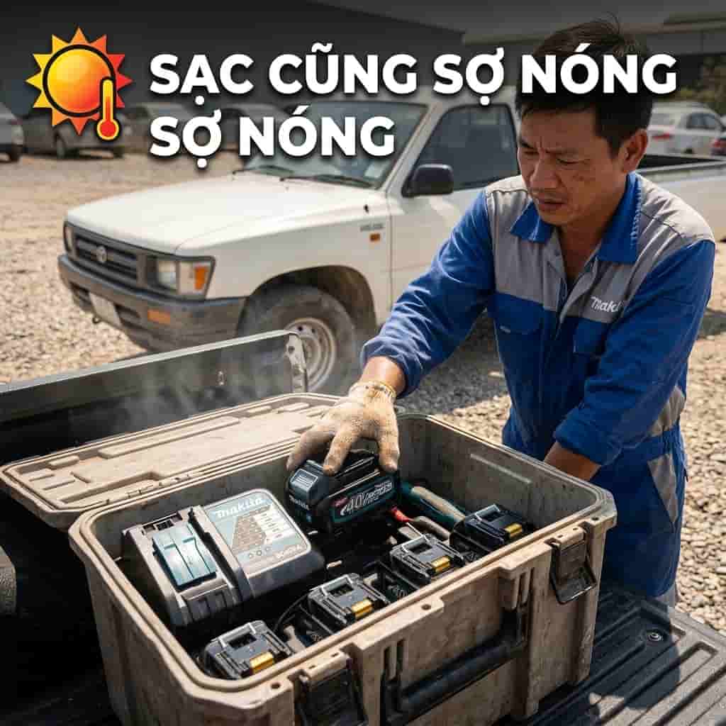 Bộ sạc và pin Lithium không nên để lâu trong xe hơi nóng
