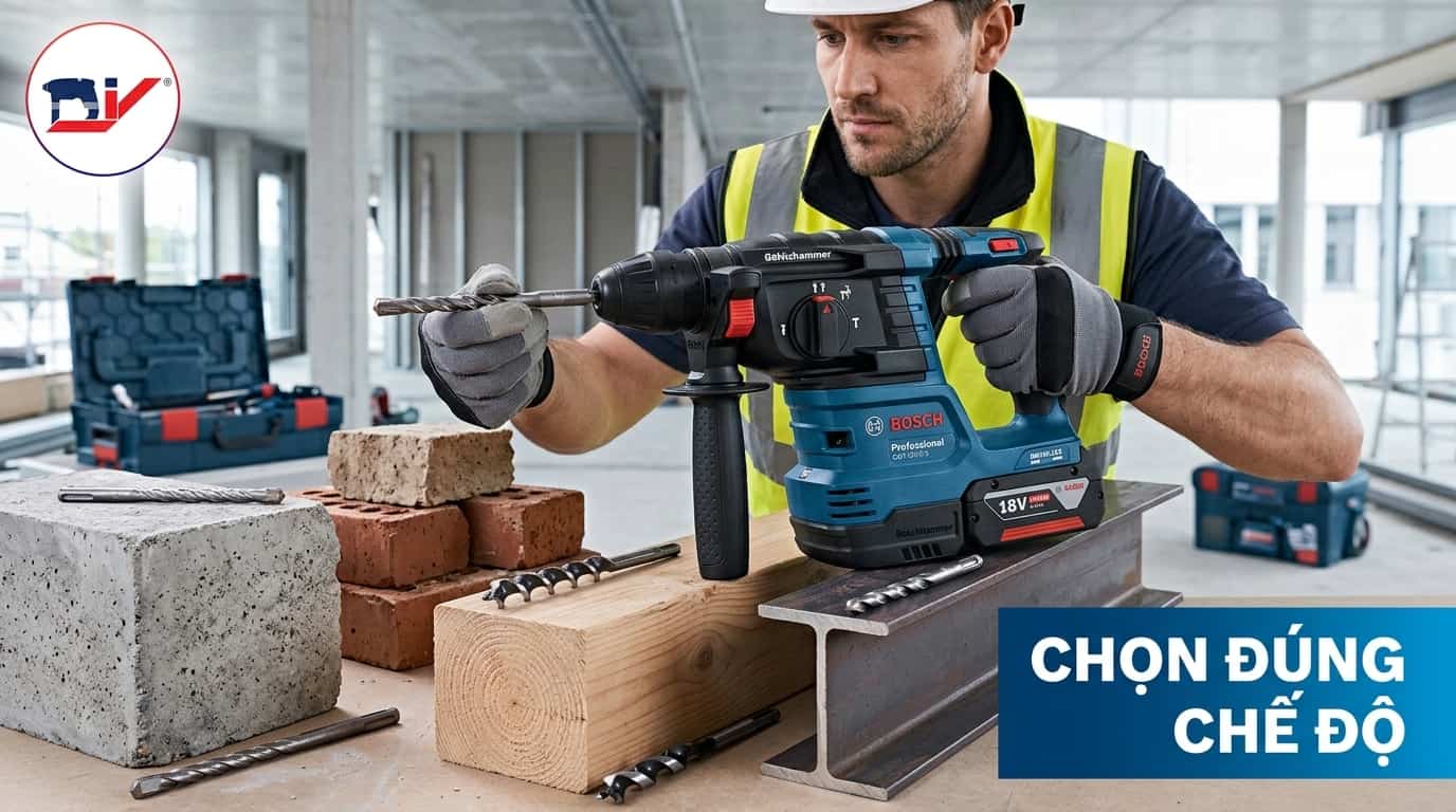 Lựa chọn đúng chế độ khoan theo từng vật liệu giúp tăng hiệu suất và kéo dài tuổi thọ máy.