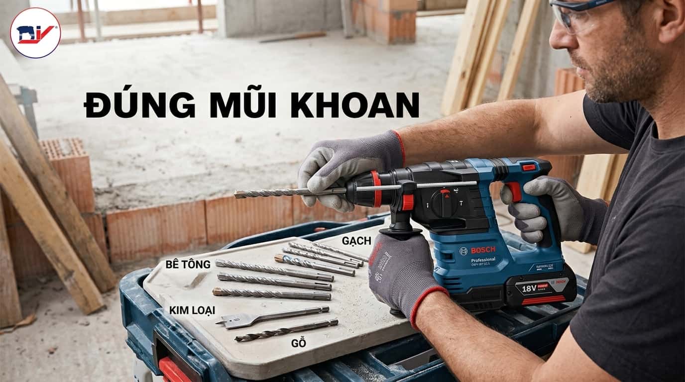 Lựa chọn đúng mũi khoan cho từng vật liệu giúp Bosch GBH 18V làm việc hiệu quả và bền bỉ.