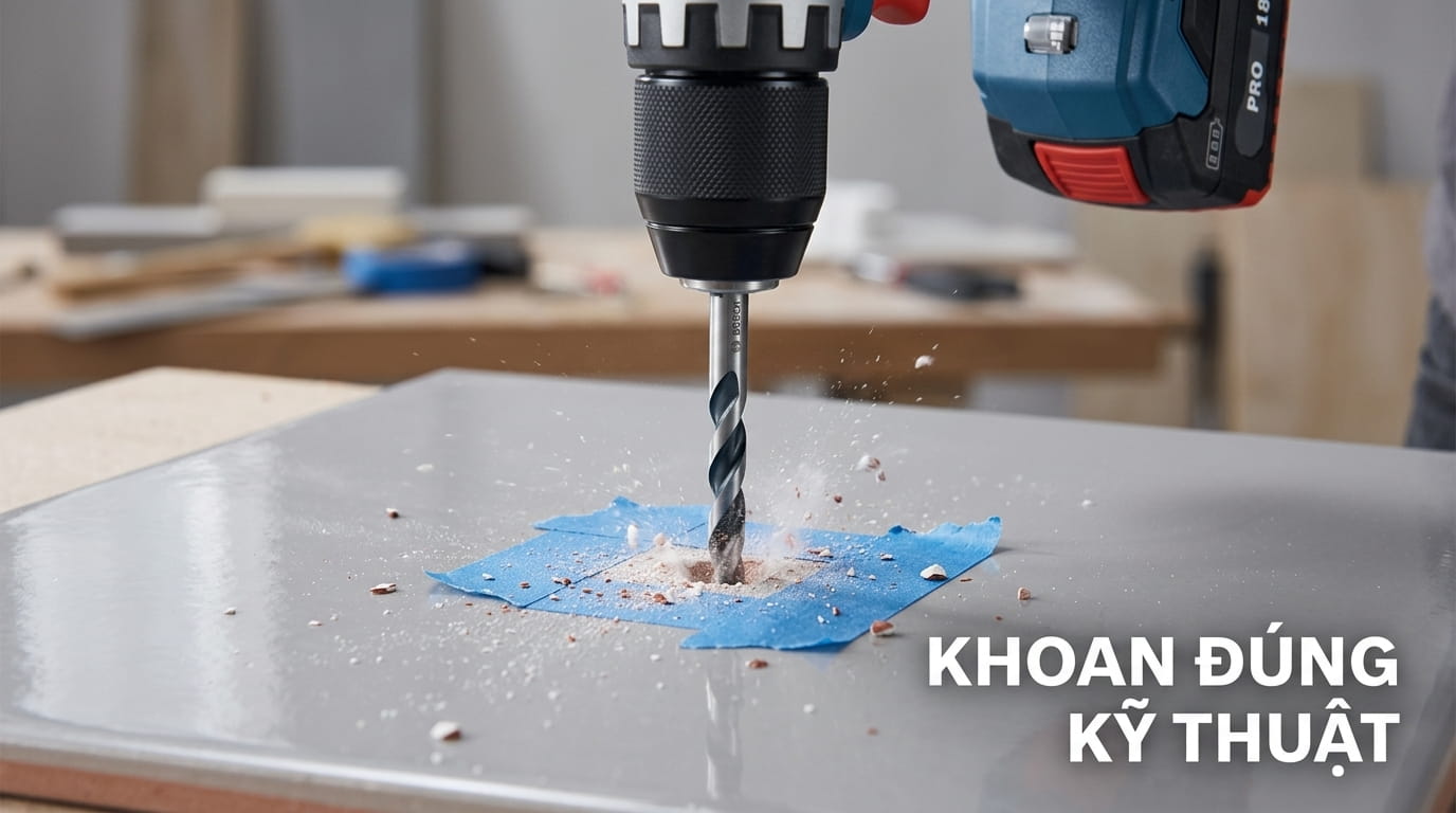 Khoan gạch men đúng kỹ thuật để tránh mẻ cạnh.​