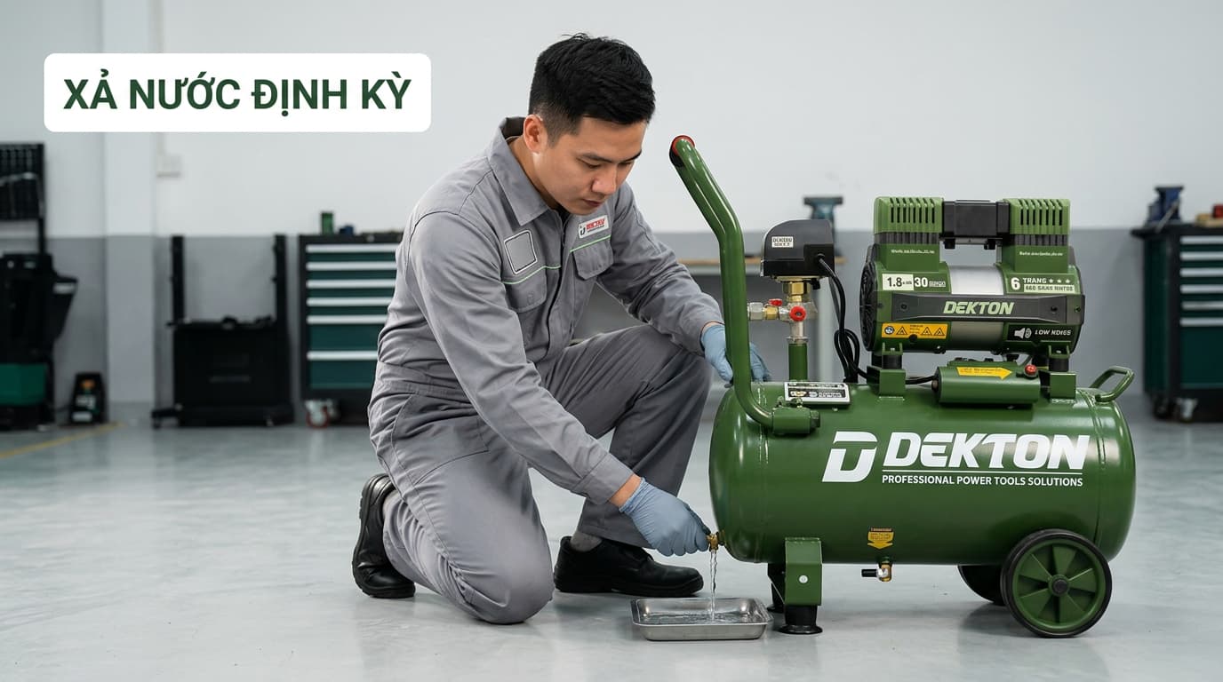 Thực hiện đúng quy trình xả nước bình chứa máy nén khí.