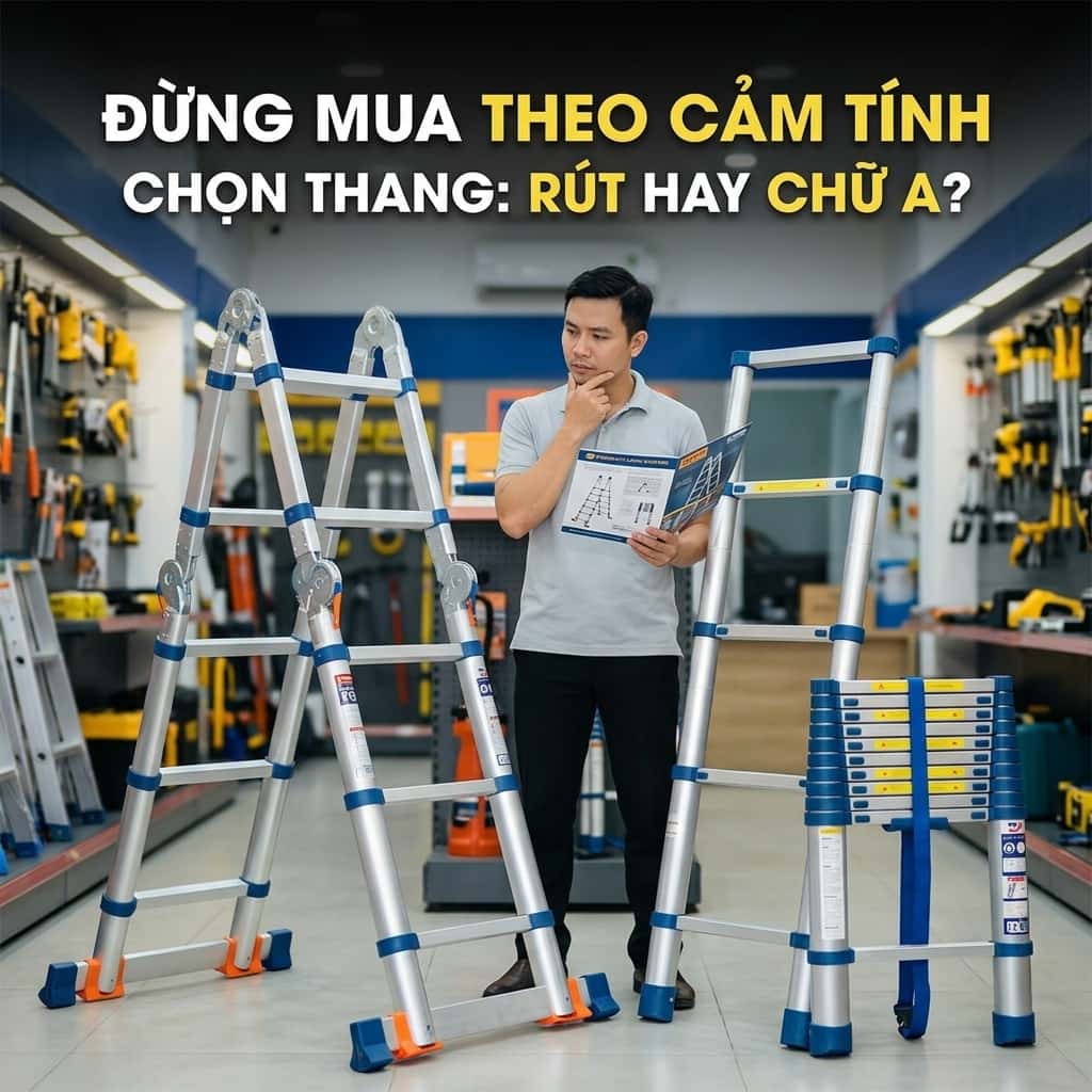 Người dùng đang lựa chọn loại thang phù hợp với nhu cầu sử dụng