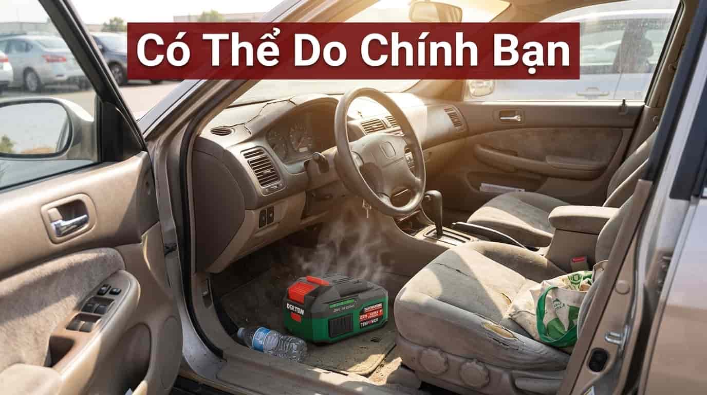 Người thợ để pin máy khoan trong môi trường nắng nóng gây ảnh hưởng tuổi thọ pin