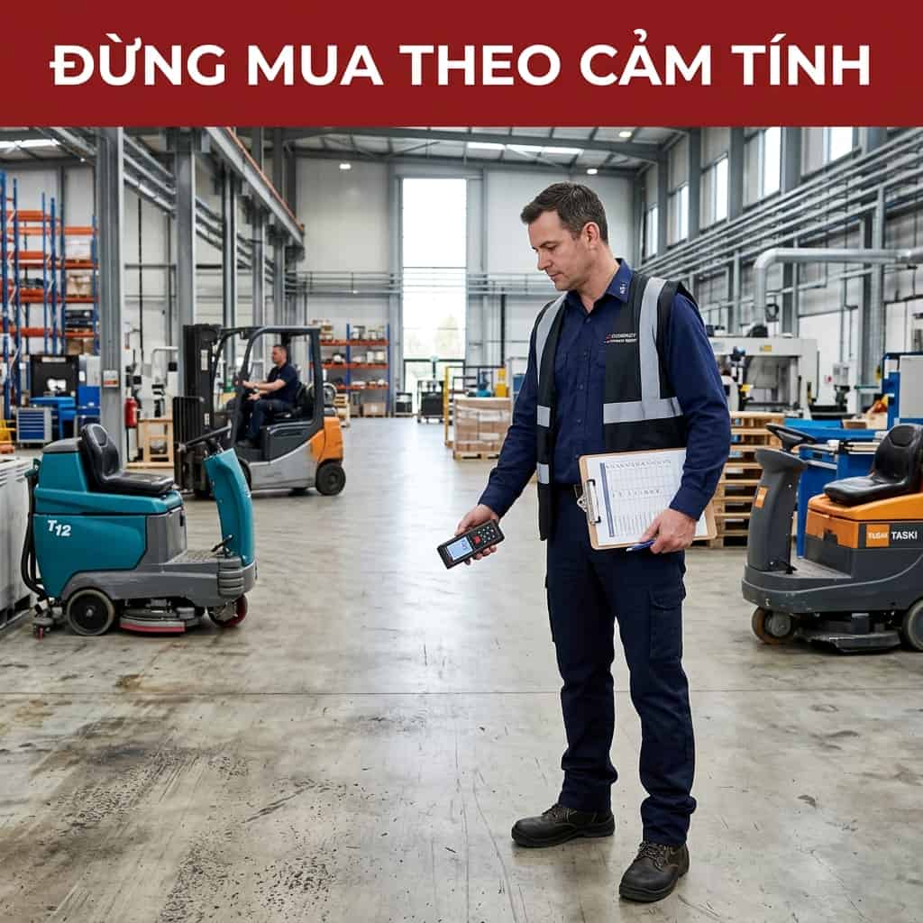 Người quản lý đánh giá nhu cầu thuê máy chà sàn cho công trình ngắn hạn