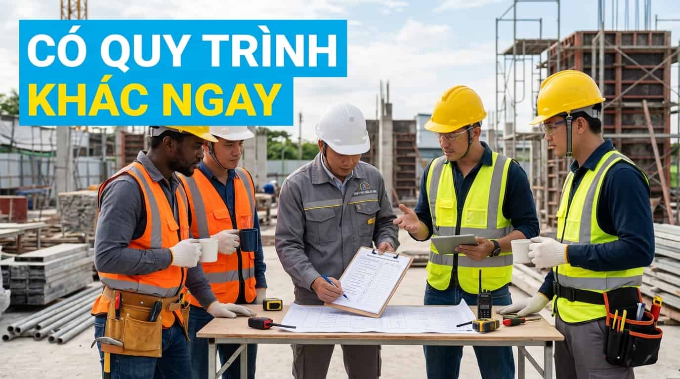 Đội thi công làm việc theo quy trình chung