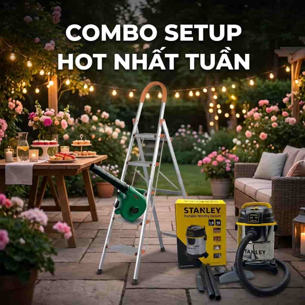 Thang ghế dùng làm kệ trang trí tiệc ngoài trời