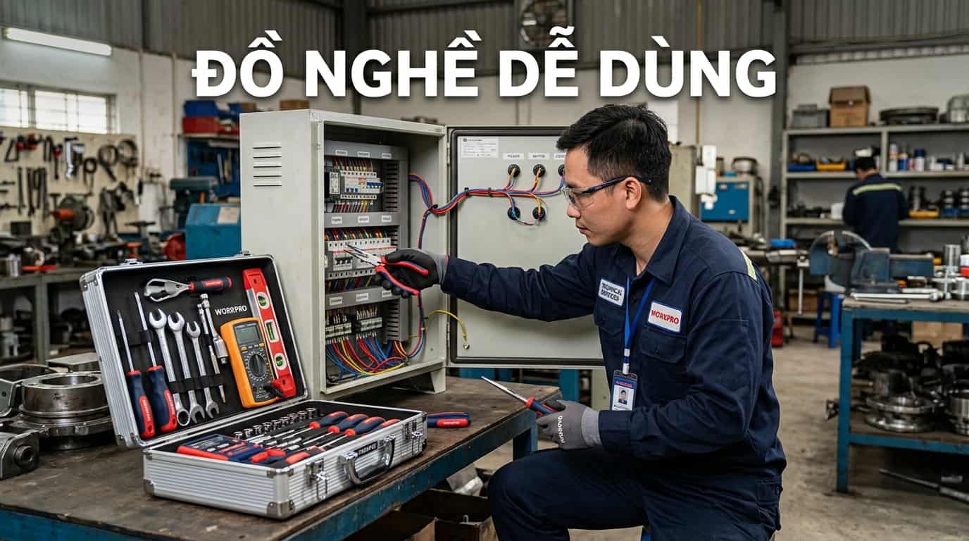 Thợ bảo trì sử dụng dụng cụ Workpro trong công việc kỹ thuật hằng ngày.