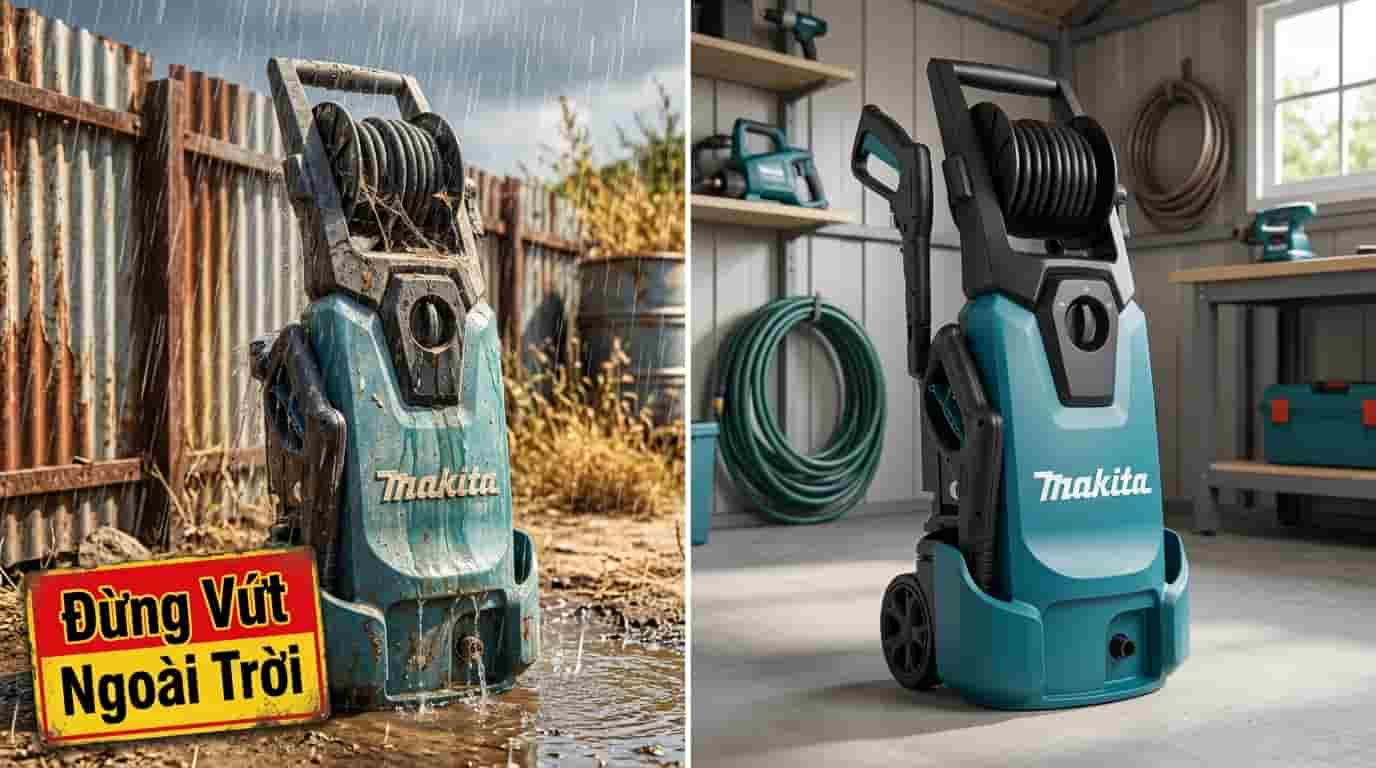  Máy rửa xe để ngoài trời nắng mưa làm giảm tuổi thọ linh kiện