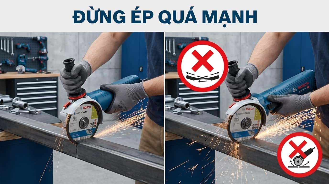 Ép lực quá mạnh và bẻ hướng máy là hai nguyên nhân khiến đĩa cắt nhanh mòn.