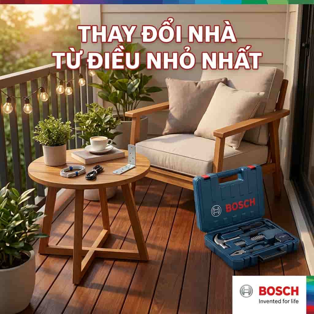 Góc đọc sách và uống cà phê trên ban công