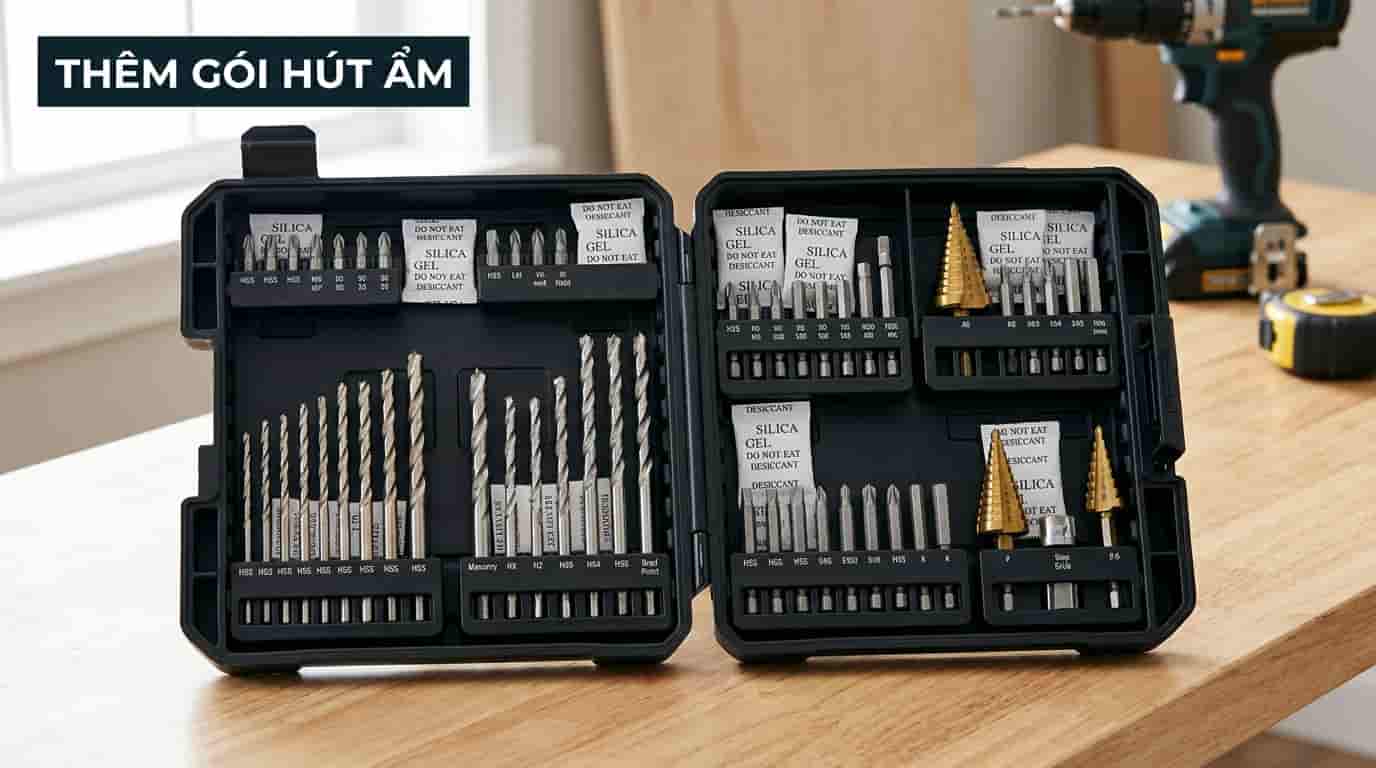 Gói hút ẩm trong hộp đựng dụng cụ