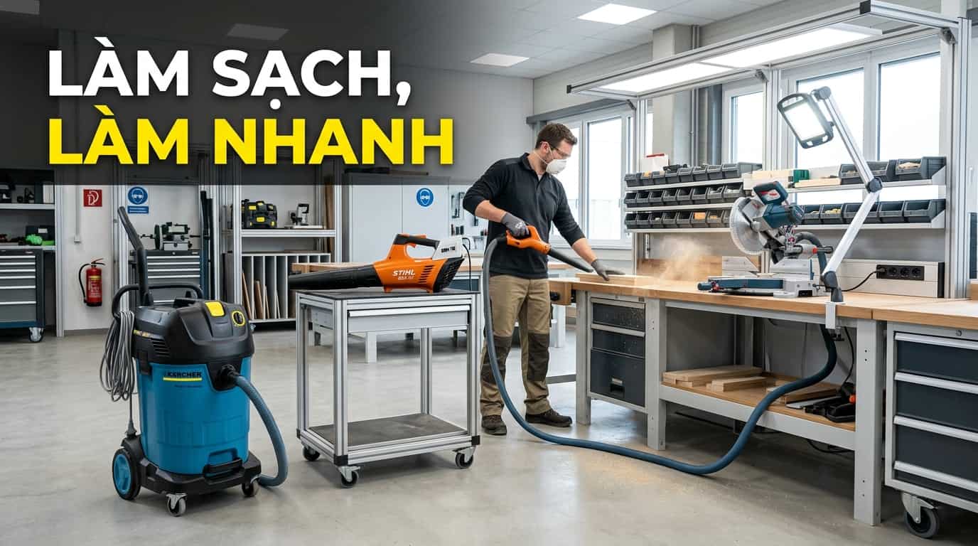 Máy hút bụi công nghiệp giúp giữ workshop sạch sẽ