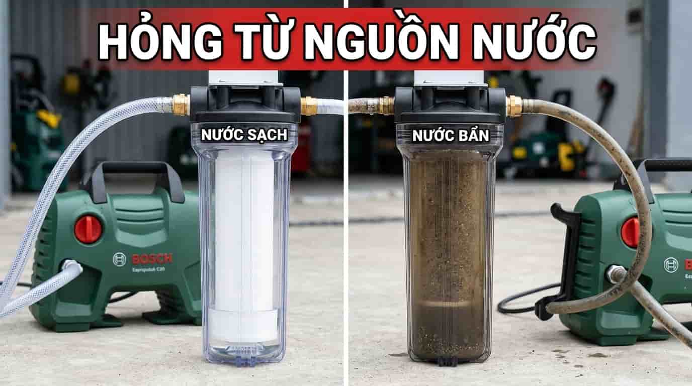 Nguồn nước nhiều cặn bẩn gây ảnh hưởng đến máy rửa xe