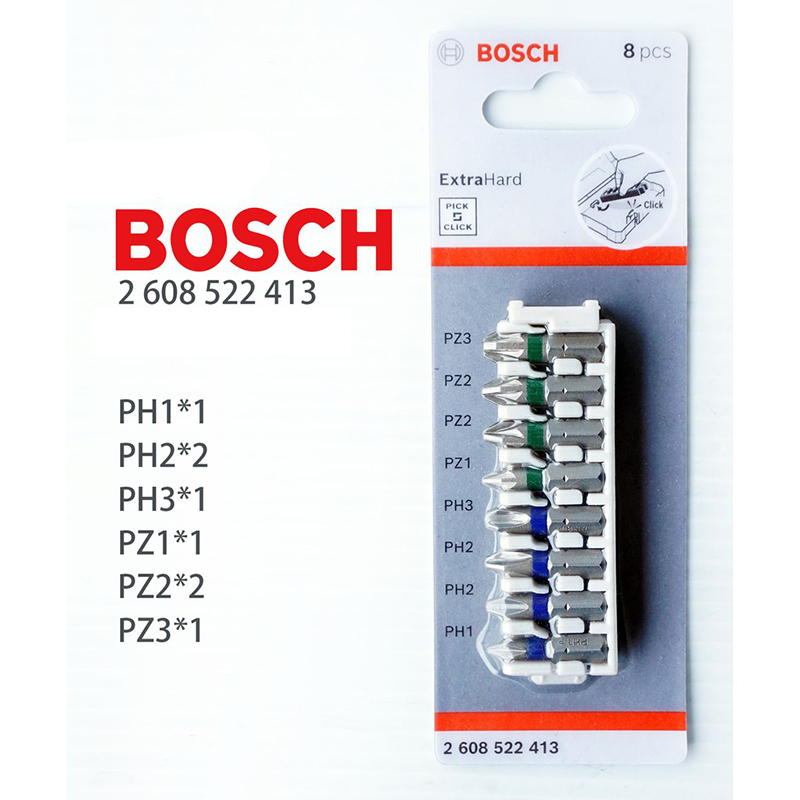 Bộ vặn vít 8 món extra hard 25mm đầu PH Bosch 2608522413
