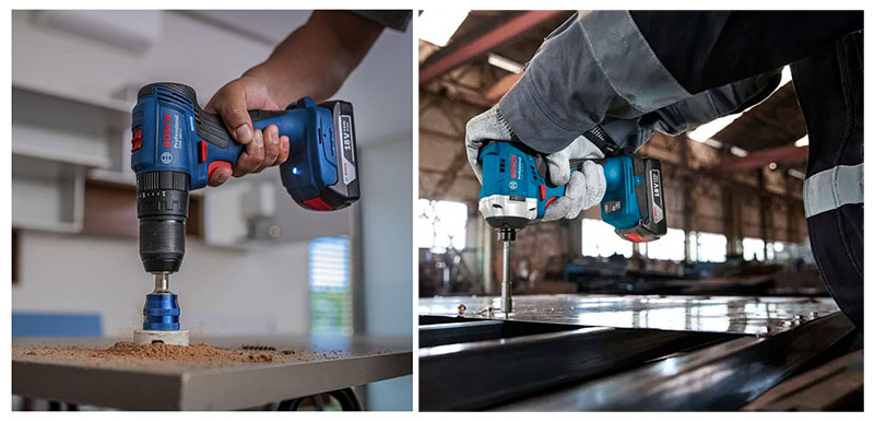 Combo máy khoan và máy vặn vít pin Bosch GDR18V-215 và GSB185-LI
