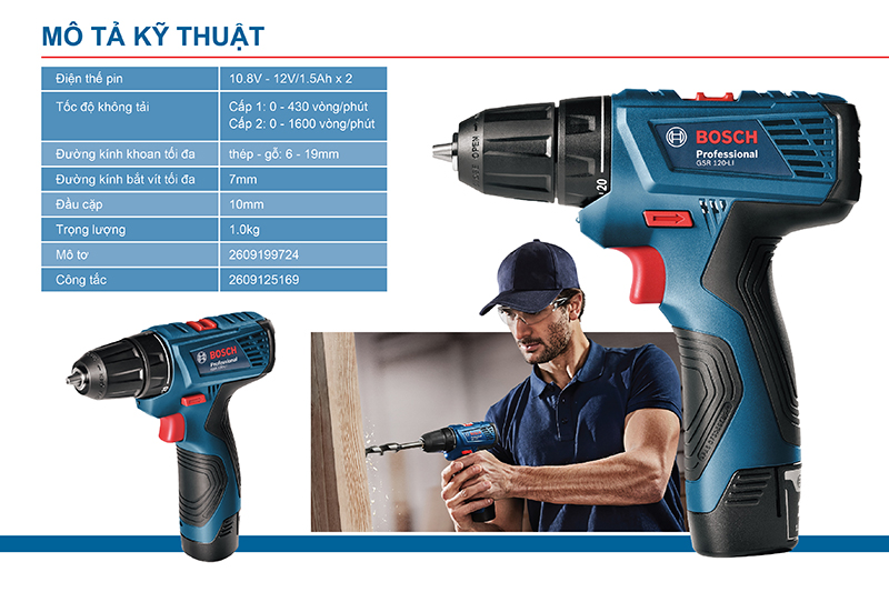 Máy khoan vặn vít dùng pin Bosch GSR 120-LI