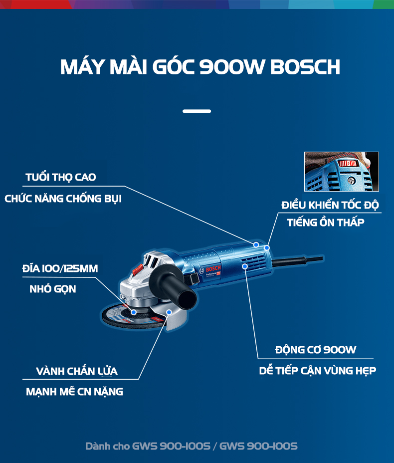 Ba điểm nhấn hoàn hảo trên máy mài góc Bosch GWS 900 100S 100mm